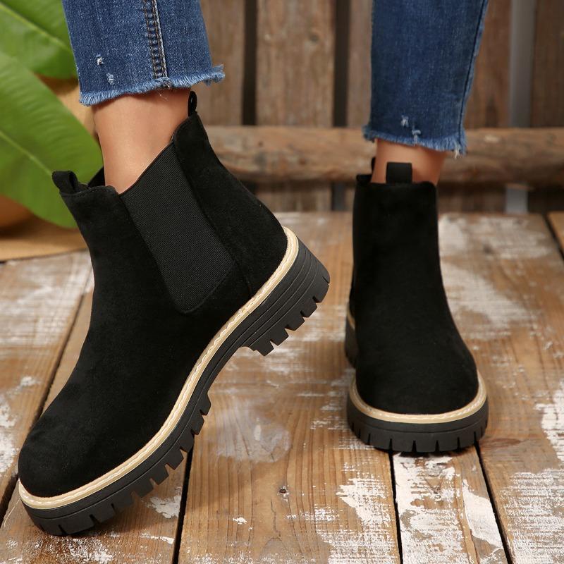 Booties Women's 2025 Autumn and Winter New Round Toe Platform British Wind Versatile Chimney Boots
