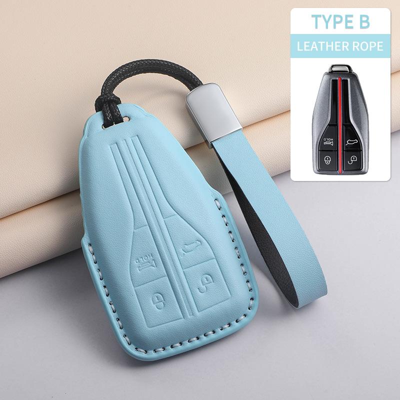 Fashion Car Key Case Cover For Faw Hongqi E-Hs9 High-End H5 H9 Car Keyring Luxury Leather Auto Accessories