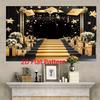 2D Elegant Graduation Backdrop, Black Gold Theme with Golden Stairs for Prom and Events