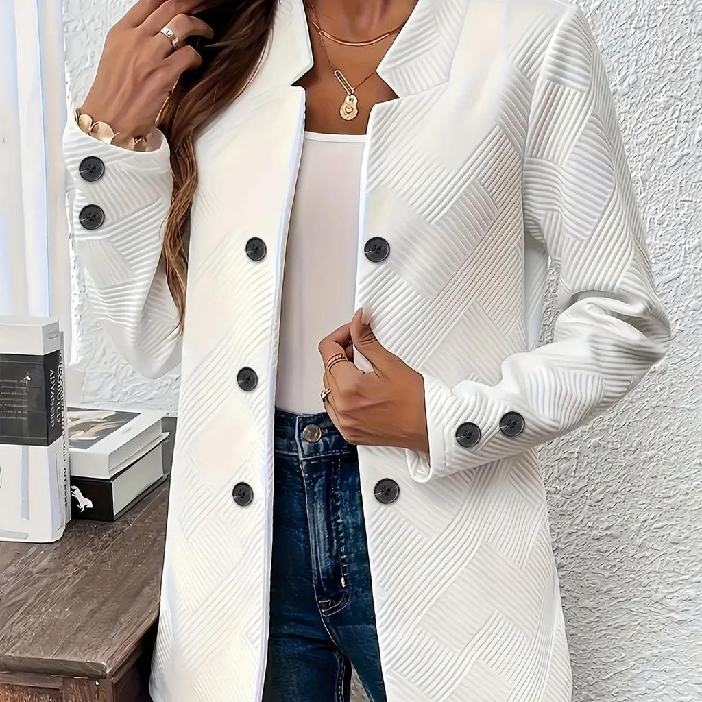 Spring Autumn Winter Fashion Plain Textured Double Breasted Cardigan Decorative Inner Pocket Long Sleeves
