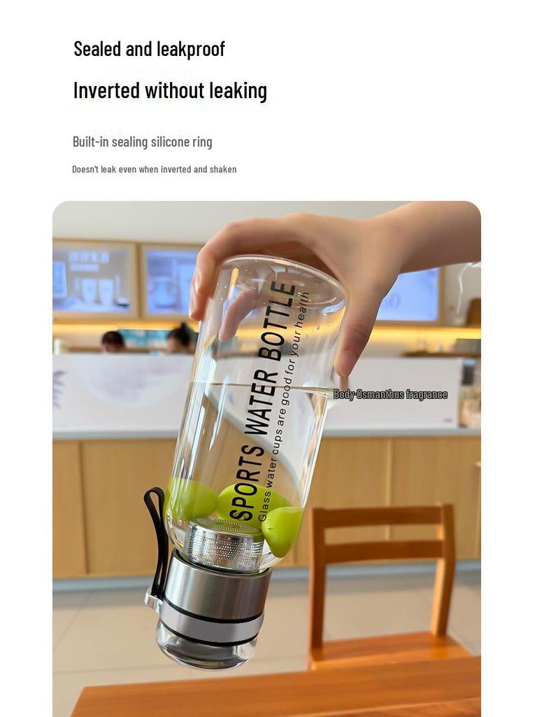 Durable High Borosilicate Glass Water Bottle with Tea Infuser – Large Capacity, Drop-Proof, High-Temperature Resistant