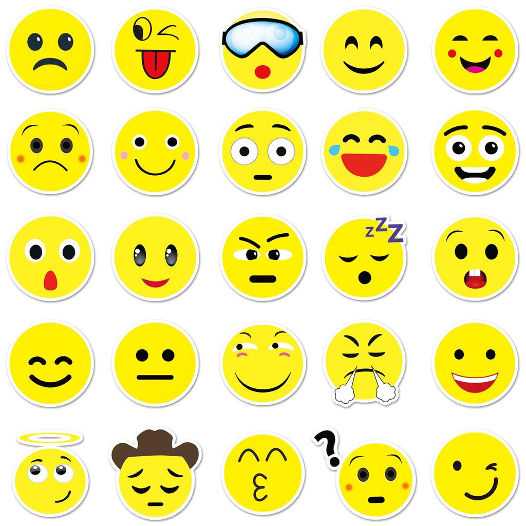 50PCS Cute Smiley Face Emoji Stickers for DIY Water Bottles, Skateboards, and Luggage - Waterproof and Durable