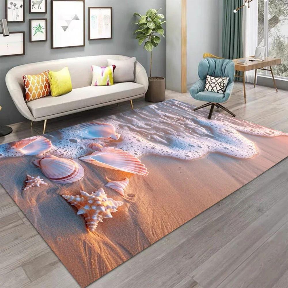 Starfish Beach Shell Sea Star Sand Carpet Rug for Living Room Bedroom Home Sofa Decoration,Kids Play Non-slip Floor Mat
