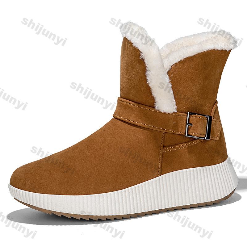 Fashion Women Cotton Shoes Winter Thicken Warm Non Slip Snow Boots Comfortable Fashion Buckle Strap Height Increase Outdoor Short Boots