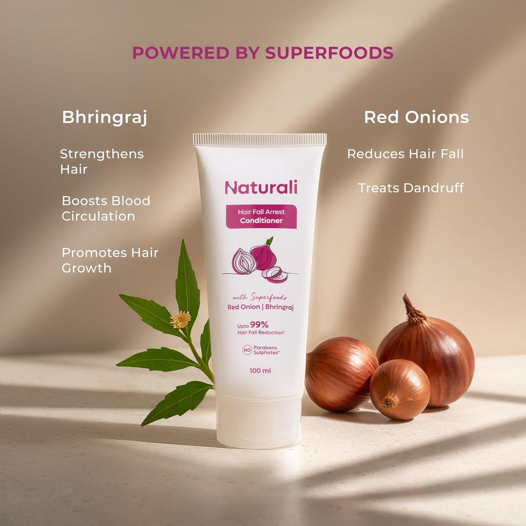 Naturali Haarausfall Stopp Conditioner mit Roter Zwiebel & Bhringraj | Sulfat- & Parabenfreier Conditioner für Damen & Herren | Zähmt trockenes, krauses Haar | Nou