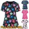 XS-8XL Scrubs Plus Größe Frauen Kurzarm T-shirt Arbeits V-ausschnitt Uniform Tops Lustige Nette Tier Gedruckt Uniformen Ärmeln Haustier