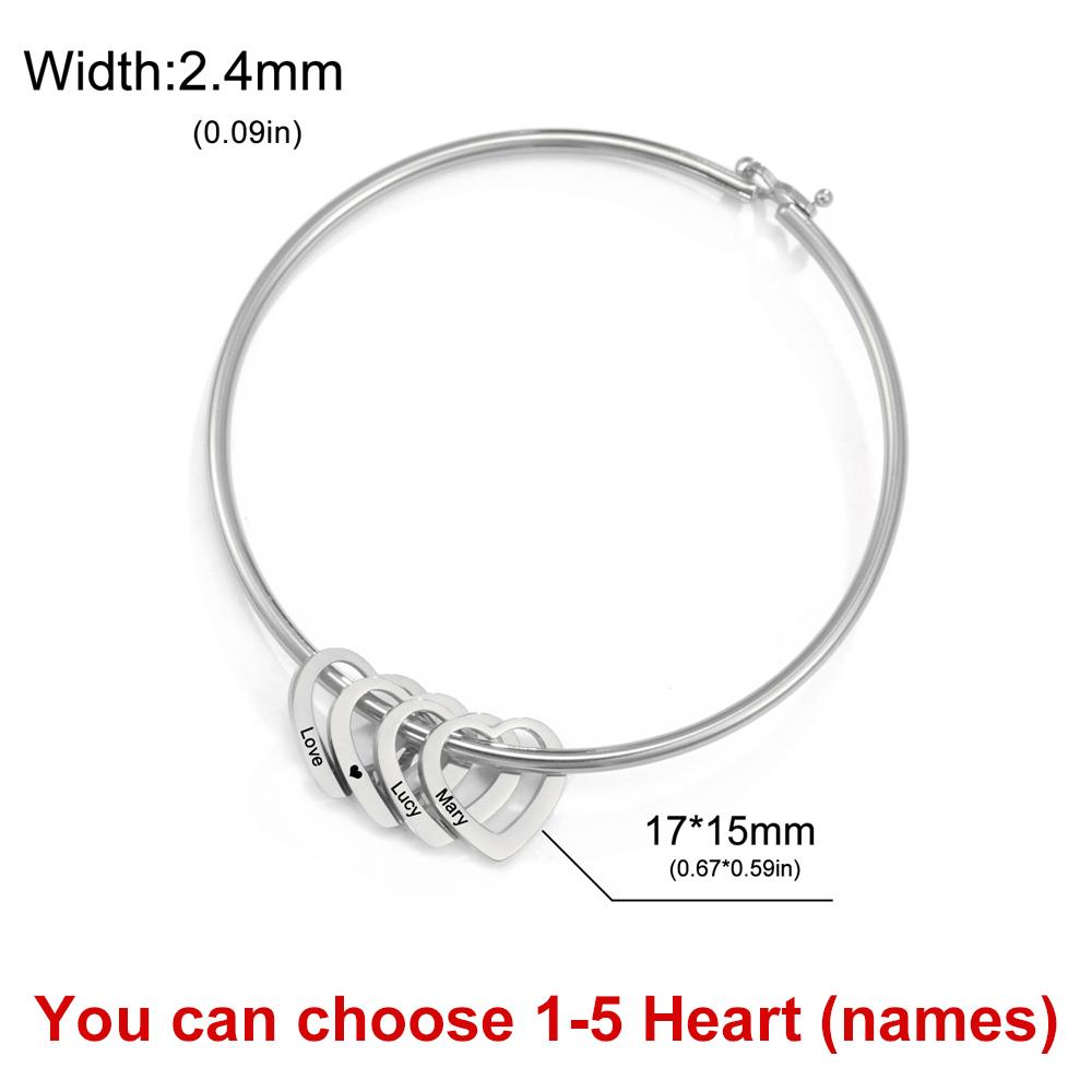 

MyShape Custom Engraved Name Bracelets 1-5 Hearts Pendant Personalised Name Family Couple Promise Bangle Stainless Steel Jewelry 1 Heart