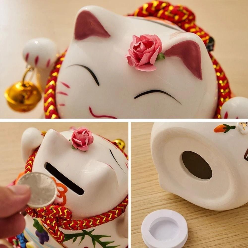 Bell Fortune Cat Piggy Bank Ceramic Desktop Decoration Crafts Cat Money Bank Opening Gift