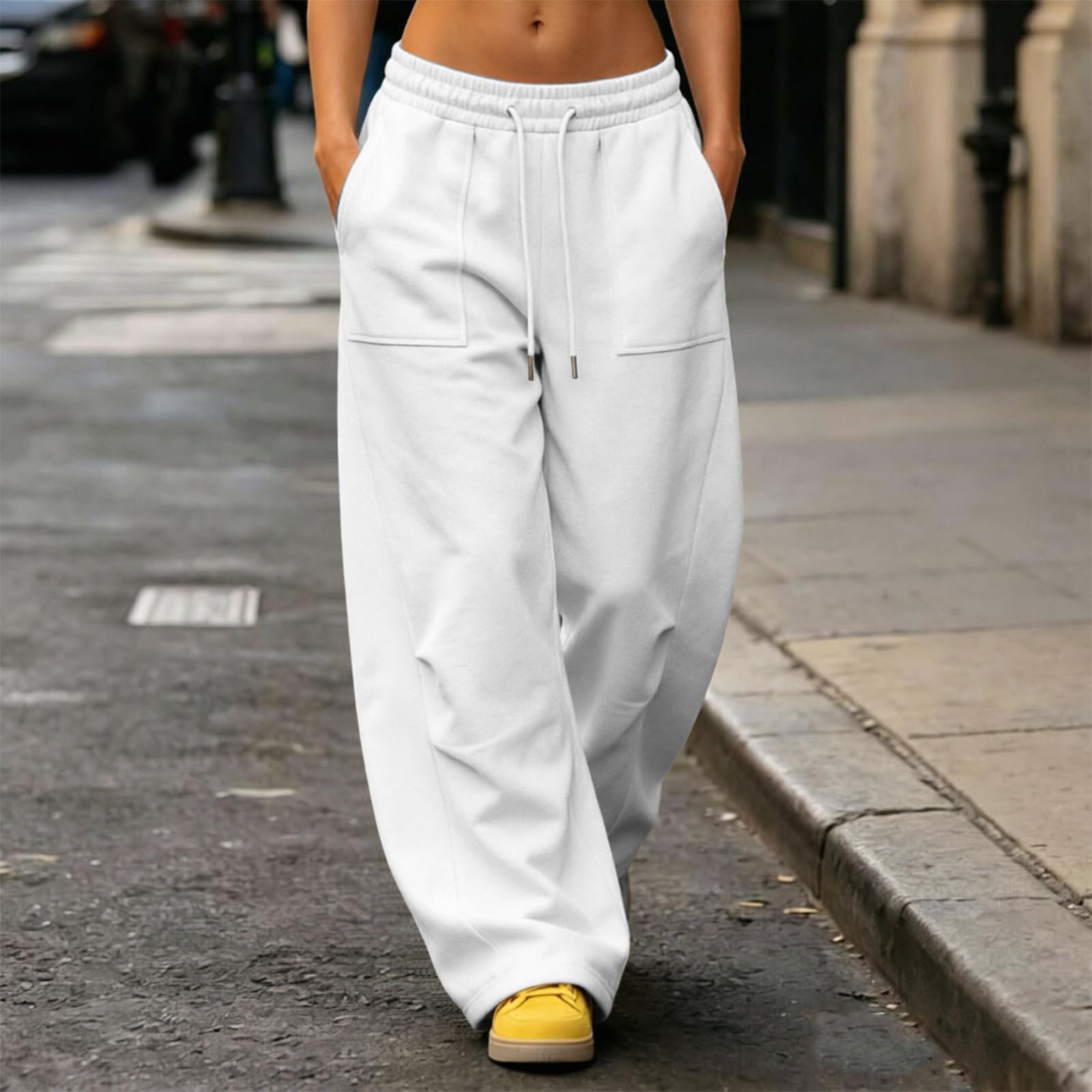 Women s Color Casual Straight Wide Leg Sweatpants for Everyday Wear S белый
