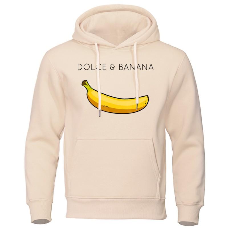 Unisex Hooded Sweatshirt With Banana Print Casual Streetwear Loose Fit Cotton-Lined Pullover Fall