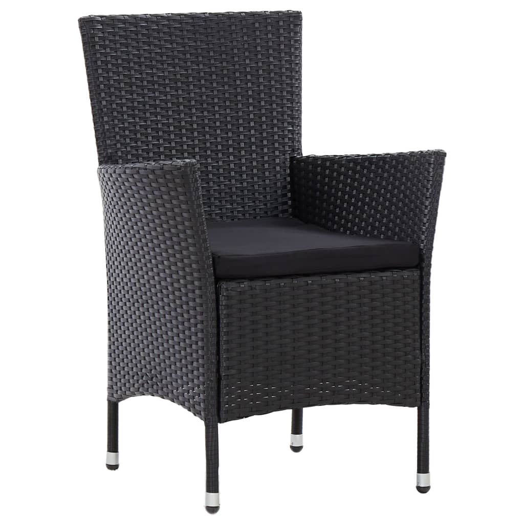 5 Piece Garden Dining Set with Cushions Poly Rattan Black