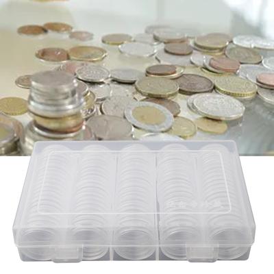 100Pcs Dia 27mm Round Cases Coin Storage Capsules  + 1Pc Plastic Storage Box Organizer For Coin Collection Coin Case Organizer