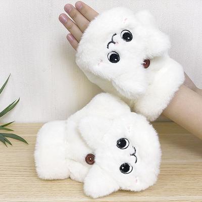 Pelz-Kaninchen-Fäustlinge, Plüsch, fingerlose Handschuhe ohne Finger, Fahrhandschuh, Winter, warme dicke Handschuhe für Damen
