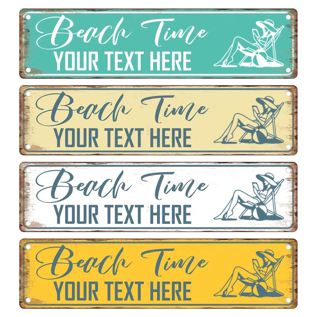 Vintage Aluminum Beach Sign 40x10cm Customizable Retro Vacation Wall Decor Indoor/Outdoor