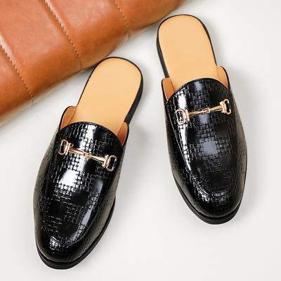 Nuevos zapatos de hombre con botones metálicos, medias pantuflas de cuero PU, mules casuales para hombre, mocasines transpirables, zapatos hombre