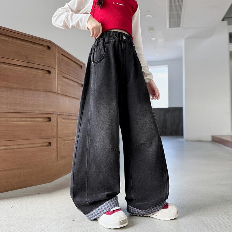 Flickors rutiga jeans med vida ben - Höst 2025-kollektionen för barn