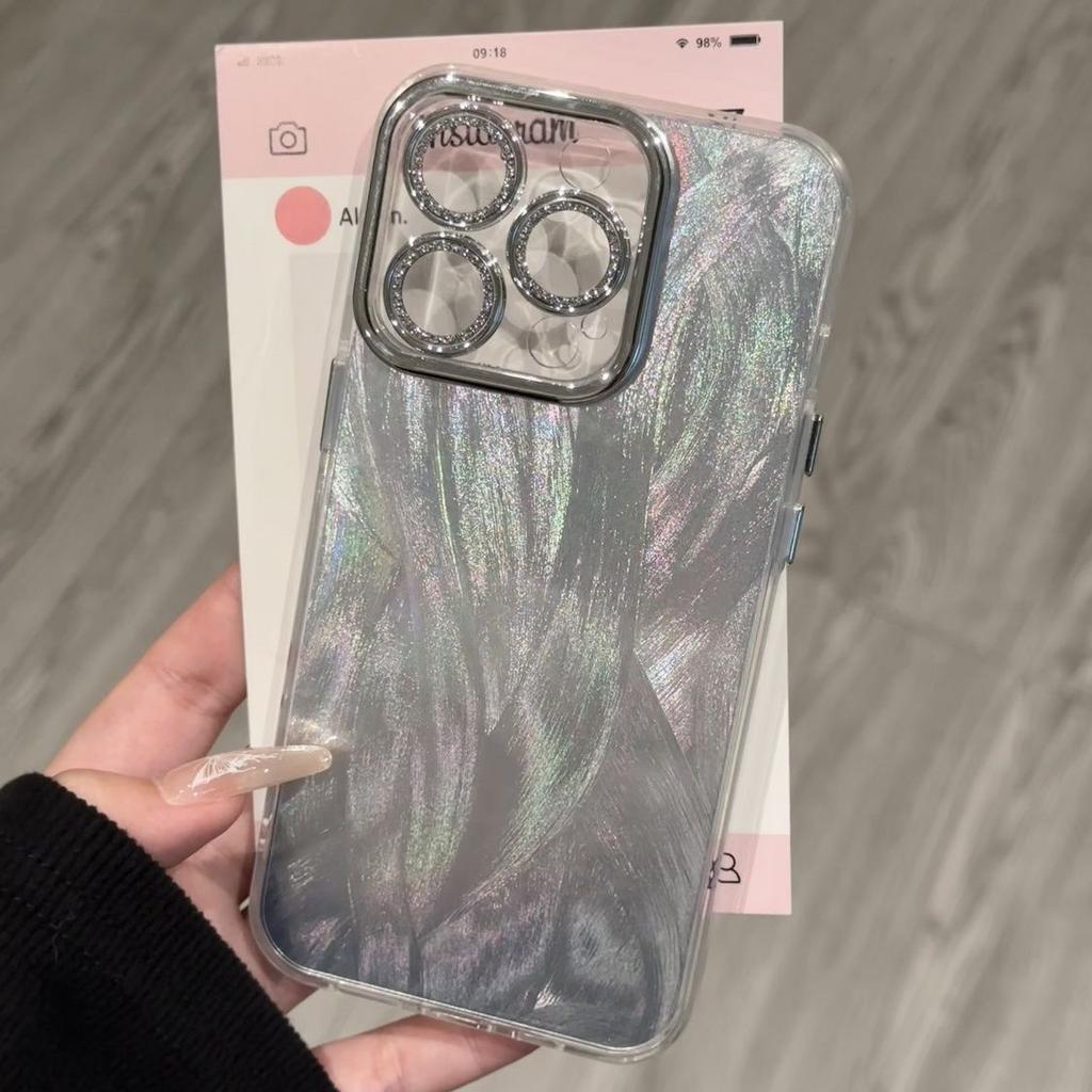 Flashing Feather Yarn Shell Suitable for Iphone16 Mobile Phone Case Apple 15 Protective Case 14 Lens Film 13pro Hard Shell 12