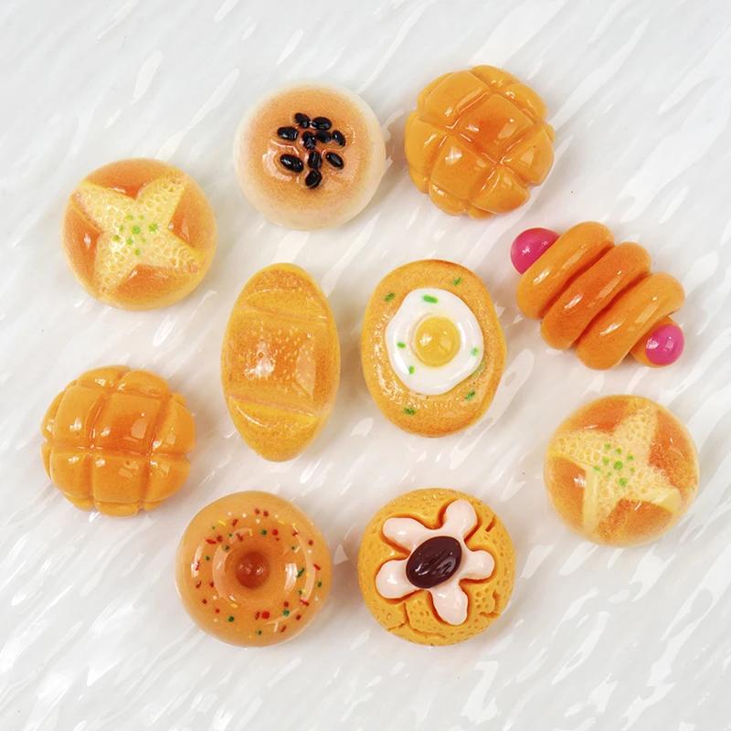 10/100Pcs 3D Mini Kawaii Resin Cake Bread Parts Dollhouse Miniature Figures Scrapbook Supplies Flatback Pendant Accessories