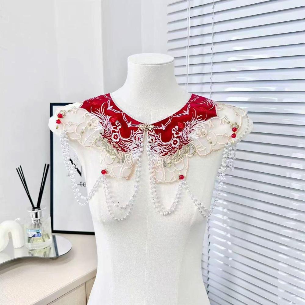 Дизайн вышивки Вышитый шаль Жемчуг Съемный воротник-стойка Воротник Ханьфу Культурная одежда красный