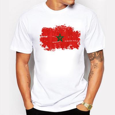 BLWHSA XS XXL Morocco Flag Nostalgic Style O Neck Casual T-shirt Male Short Sleeve Men