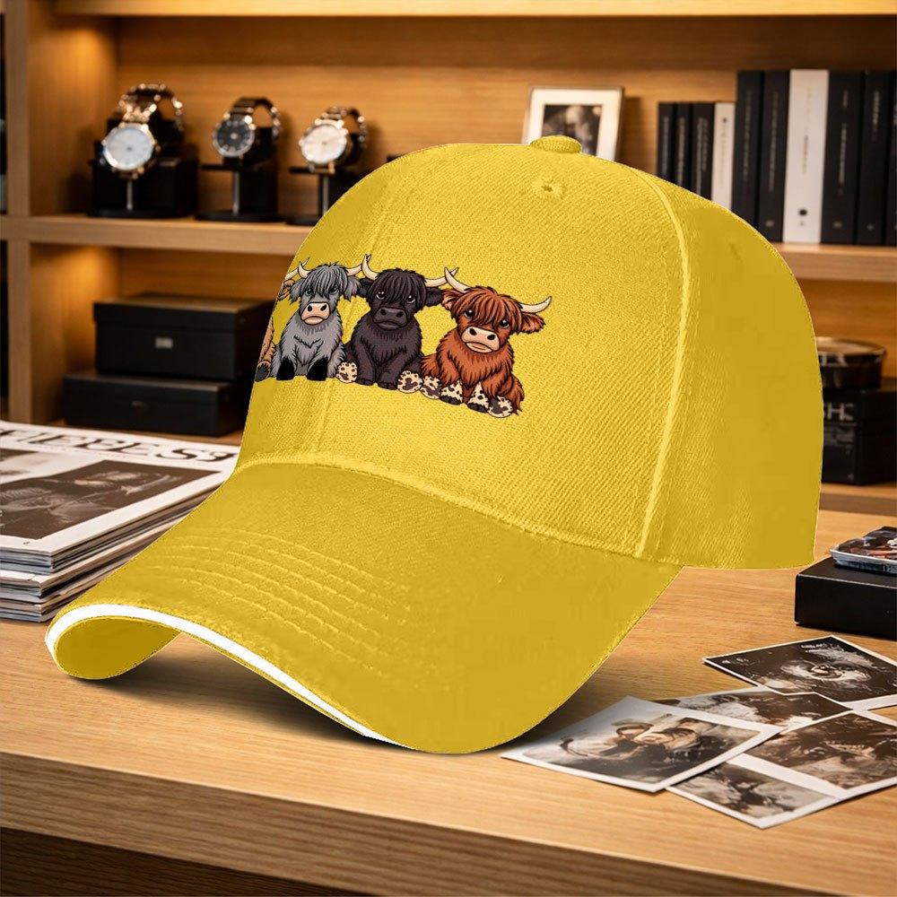 Highland Cow Cartoon Adjustable Baseball Cap Unisex Outdoor Sports Hat For Fishing Golf Camping Hiking