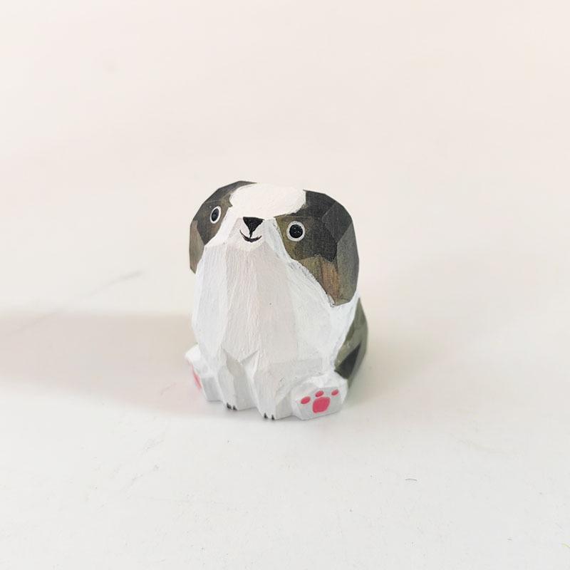 Cute Puppy Solid Wood Carving - Handmade Ornament for Home or Office Decor