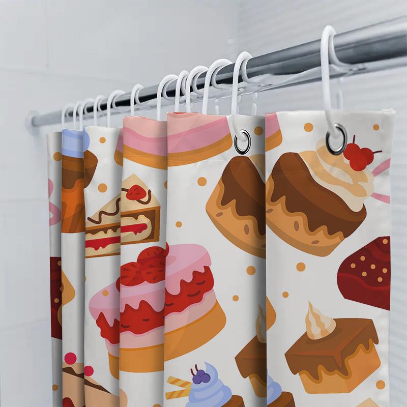 Sweet Treats Collection: Bakery-Style Shower Curtain Decor Cute Pastries Cupcakes Design For Bathroom Accessories