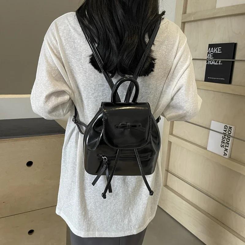 Portable Bright Solid Pu Backpacks For Women Simple High Quality Compact Cool Pendular Versatile Premium Durable