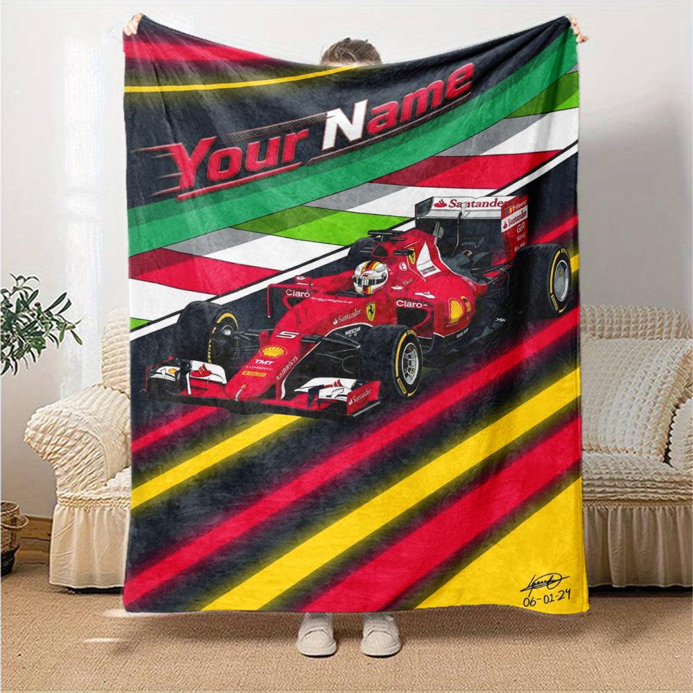 Name Custom Racing Poster Print Flannel Blanket High Quality Warm Comfortable Cover for All Seasons Perfect for Gifts Home Decor
