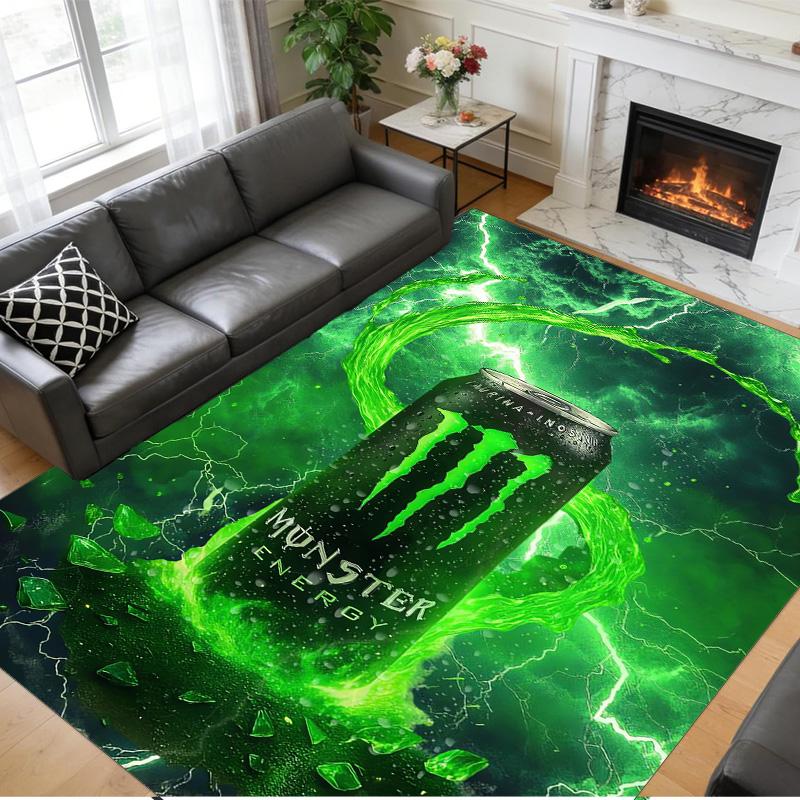 Monster Energy Druck Kristall Samt Plüsch Teppich Anti?Slip-Verschleiß?Robuster Bodenbelag Teppich für Innenbereich Haushalt Heimdekoration