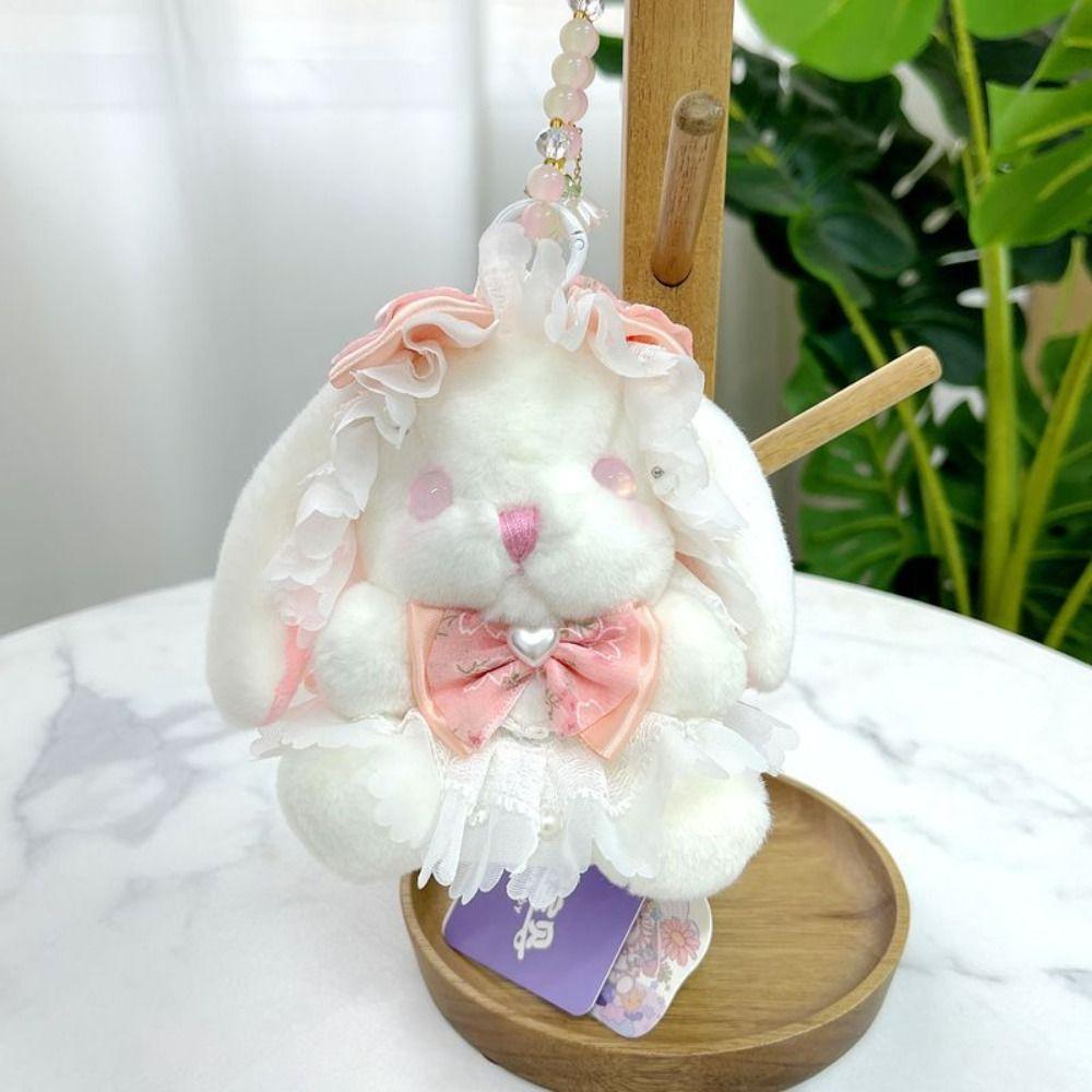 Princess Pearl Dress Plush Rabbit Keychain Cartoon Drooping Ear Rabbit Pendant  Backpack Decor