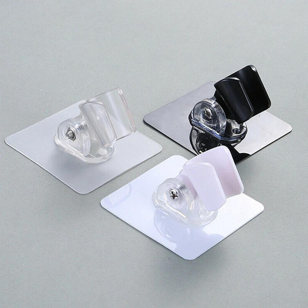 Home Shower Head Holder Bracket 7.2*7.2cm Black PC Transparent Wall Mount Self-adhesi Suitable For Most Shower