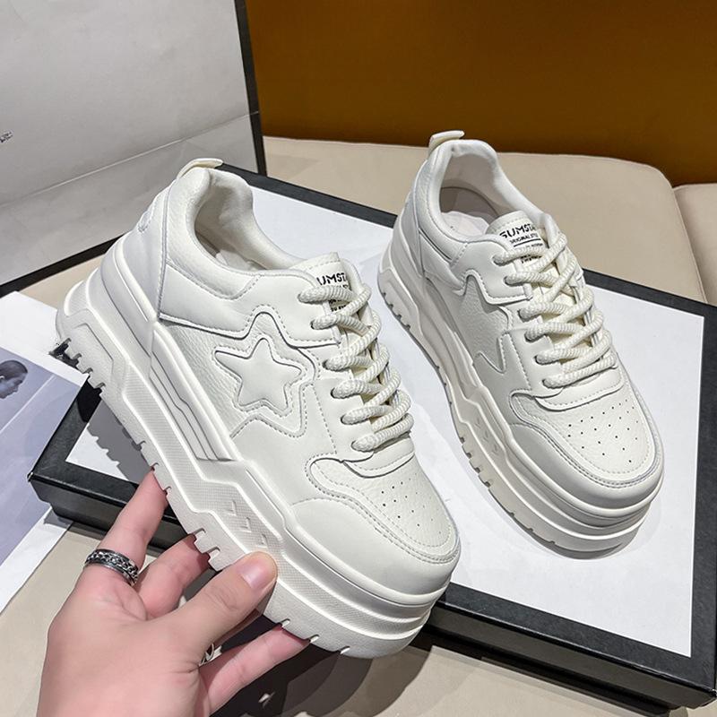 

Туфли на толстой подошве, увеличивающие рост, кожаные белые туфли, детские весенне-летние новые кроссовки для отдыха на платформе 40