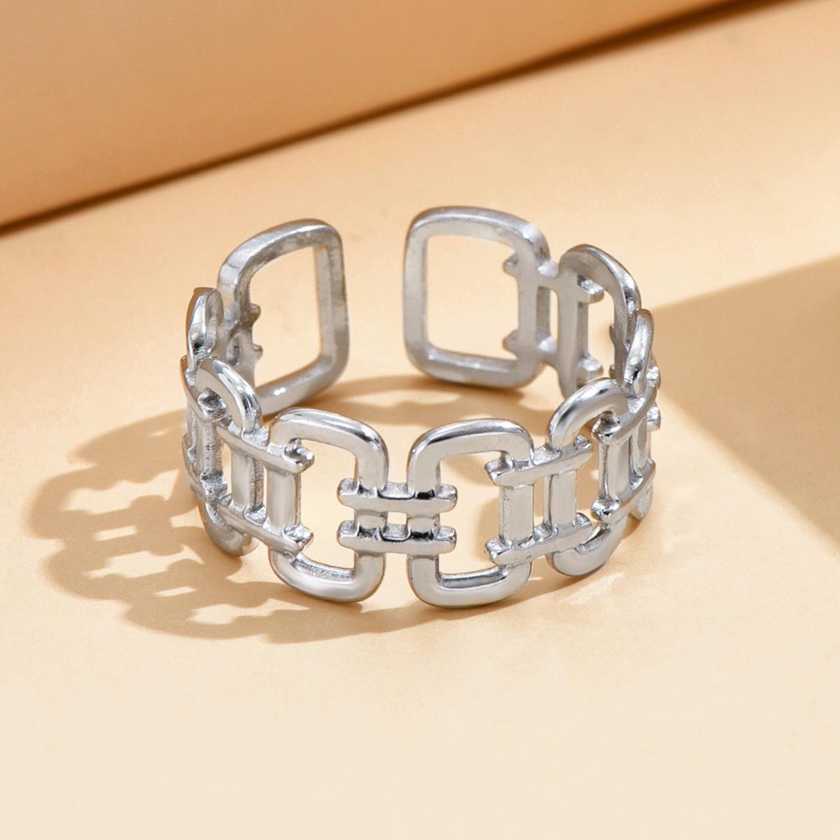 Stainless Steel Geometric Cross Open Ring with Gold Vacuum Plating