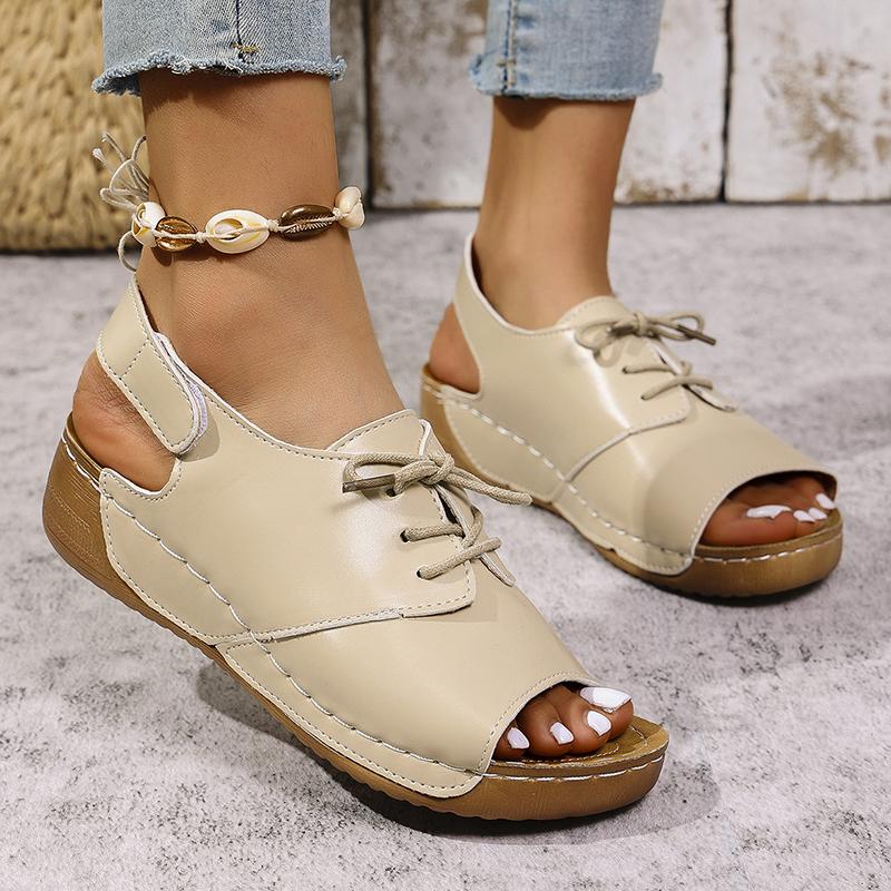 Peep Toe Wedges Sandals for Women Summer 2025 Lightweight Non Slip Beach Shoes Woman PU Leather Platform Roman Sandalias Mujer