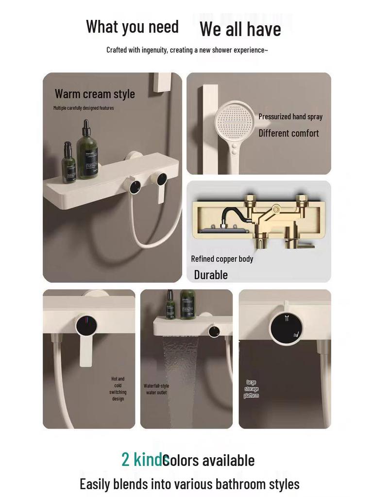 Lyxigt Regnduschhuvud i Helkoppar med Stor Förvaring och Justerbar Temperaturkontroll
