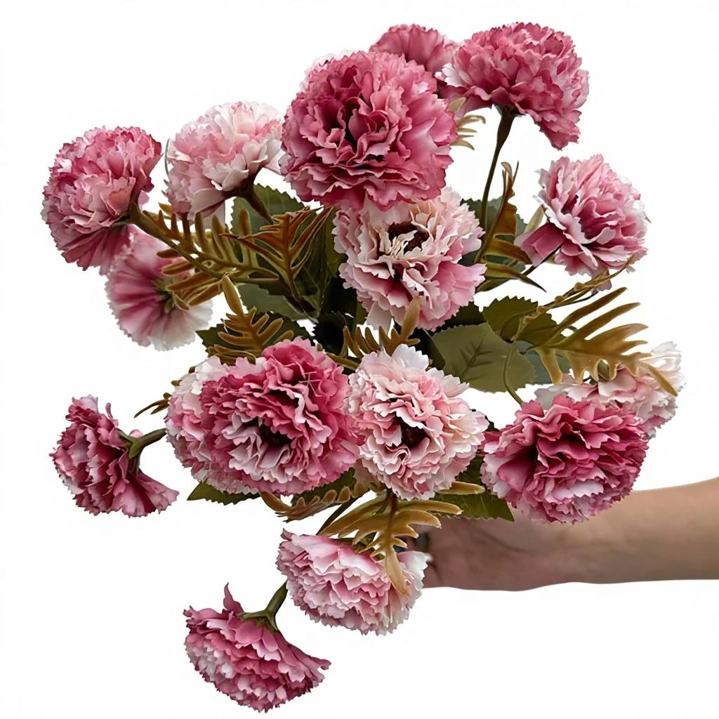3pcs Carnation Artificial 18 Heads Fake Flower Bouquet Large Bouquet Flowers Photography Props Wedding Floral Arrangement