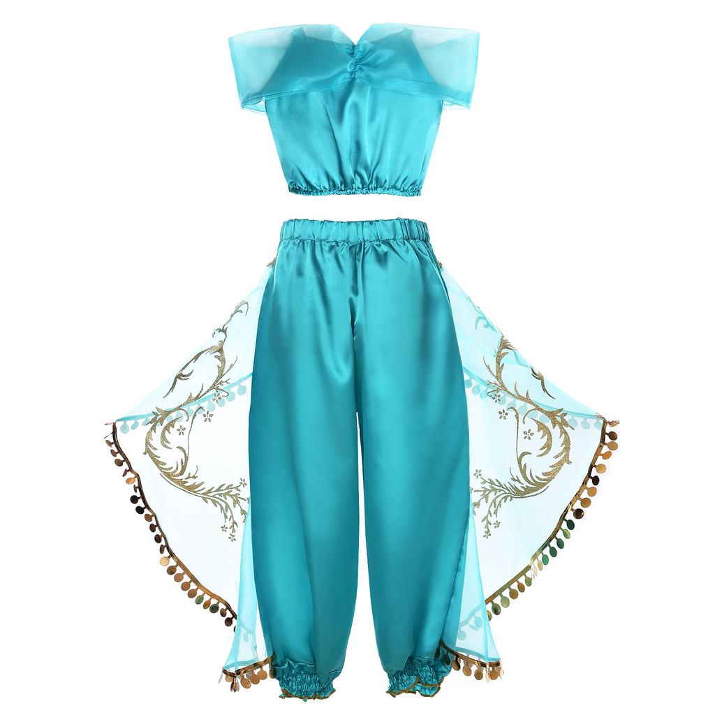 Halloween Arabian Style Princess Costume Kids Jasmine Cosplay Girls Magic Lamp Story Role Play Performance Apparel Dress Set