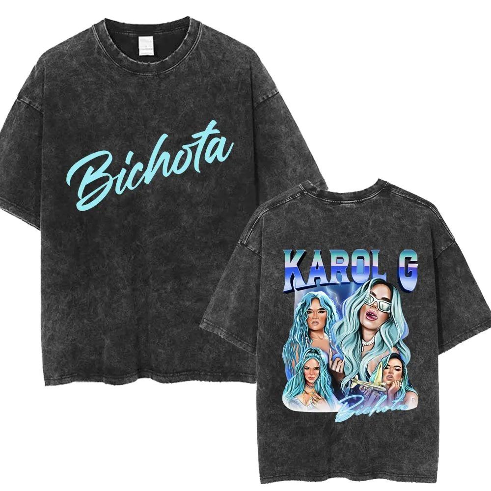 Hot Karol G Bichota Music Album Washed T Shirt Hip Hop Fashion Men Women Cotton Men Women Clothing Classi high quality soft tees