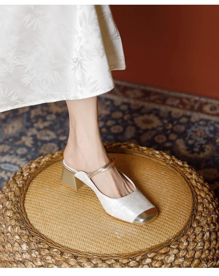 New Chinese style Mary Jane slippers women's 2025 new printed bag head slippers summer one-word with outer slippers