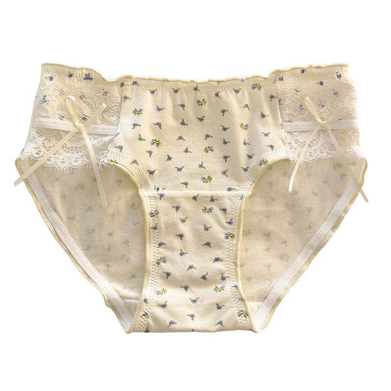 Women's Summer Sweet Floral 10A Antibacterial Cotton Crotch Waist Triangle Briefs