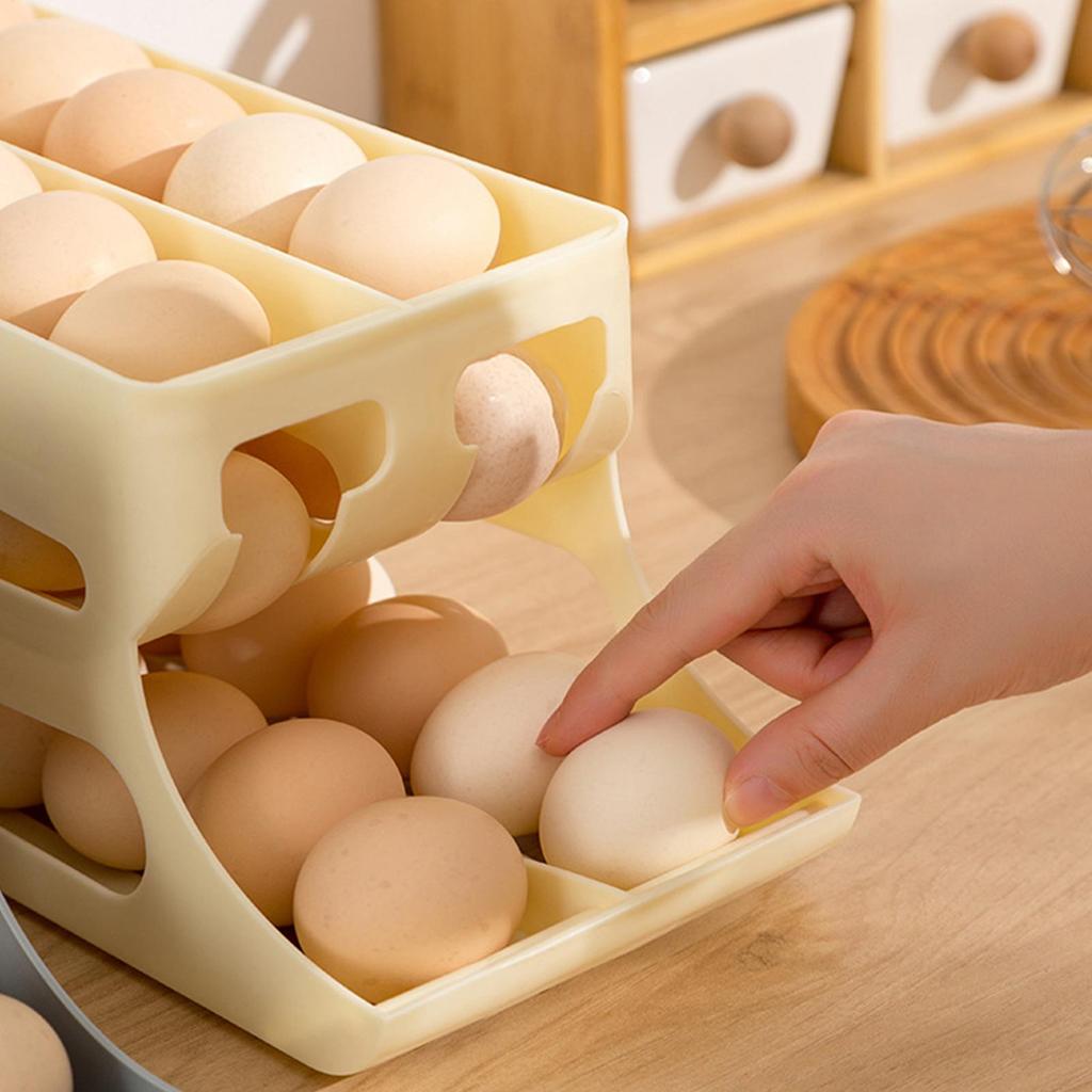 Egg Holder for Fridge 3-tier Automatic Rolling Egg Rack Holder Refrigerator Food Container for Counter Fruit Kitchen Camping