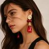 Vintage Red Gradient Resin Geometric Stud Earrings for Women – Three-Dimensional Design