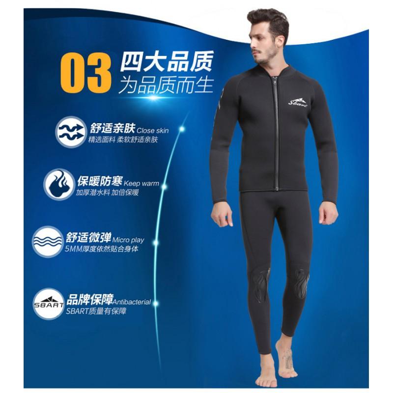 5mm Thick Wetsuit Diving Surfing Snorkeling Winter Swimming Mens Long Sleeve Pants Separated Rash Guard