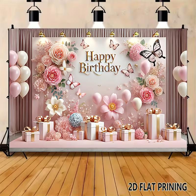 2D Pink Floral Backdrop for Girls' & Women's Birthday Shoots