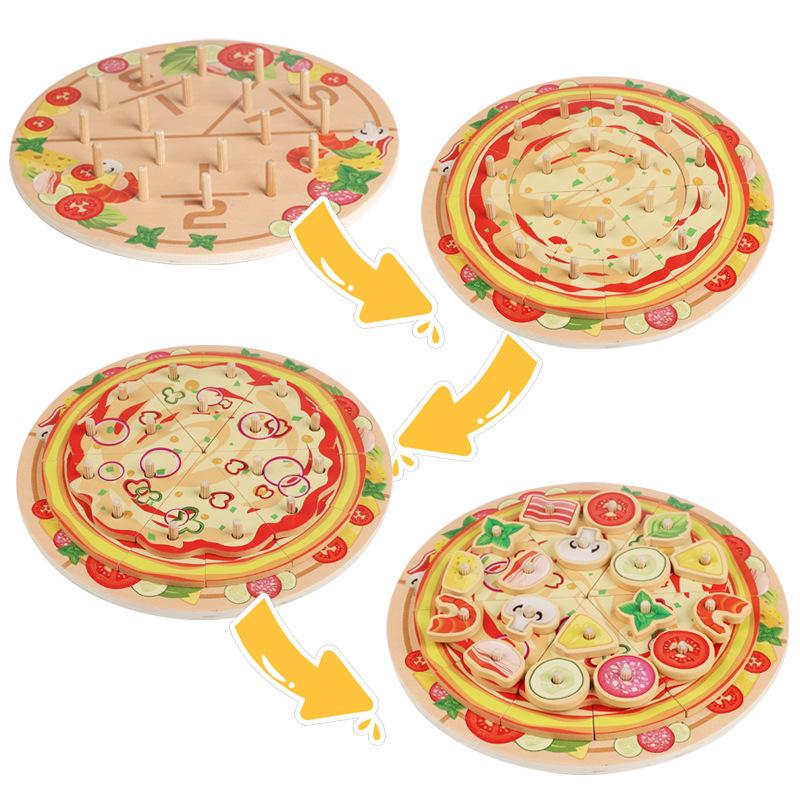 Wooden Pretend Play Kitchen Set: Cutting Vegetables, Mushrooms, and Pizza for Kids