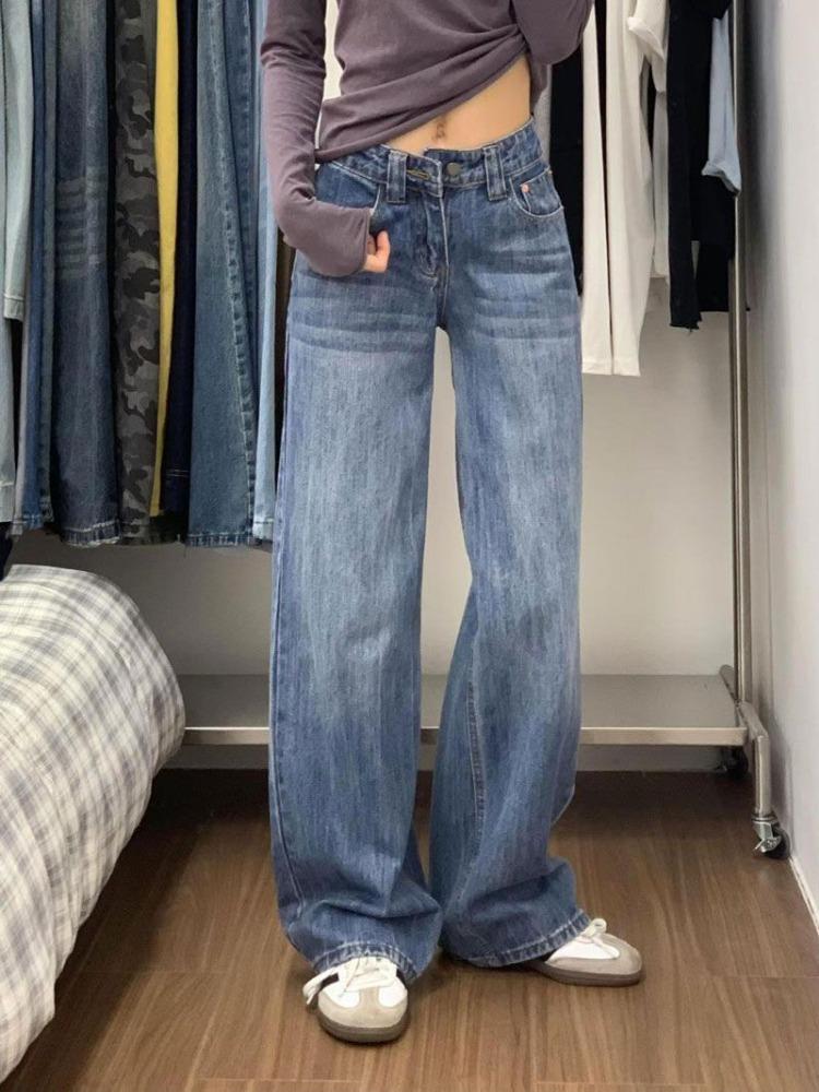 

Джинсы женские деним большого размера с задними карманами, со средней посадкой, скрывающие полноту, синие, свободные, волочащиеся по полу, прямые, широкие штанины, длинные джинсовые брюки 2XL