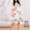 Women Loose Round Neck Fashion Pearl Chiffon Print Dress Lightweight Breathable Elegant Versatile