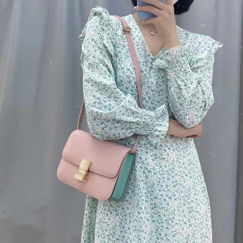 Leather spring and summer new bag women's messenger bag women's box small square bag, women's bag small shoulder tofu bag