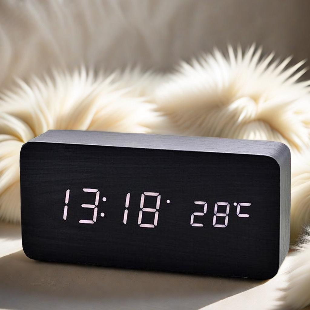 Wooden Sound-Control Luminous LED Alarm Clock with Silent Mode & Temperature Display